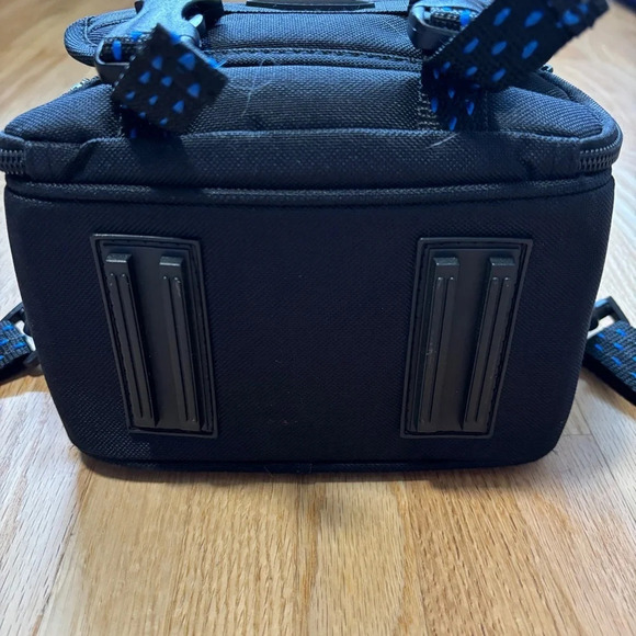 90's Padded Samsonite Camera Bag w Shoulder Strap Many POCKETS BLACK Blue Nylon - Picture 5 of 6